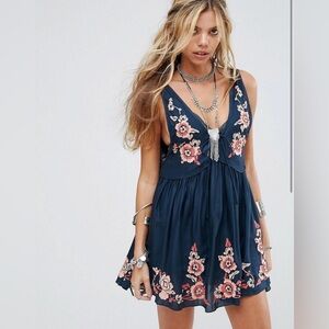 Free People Embroidered Aida Slip Mini Dress, Size S